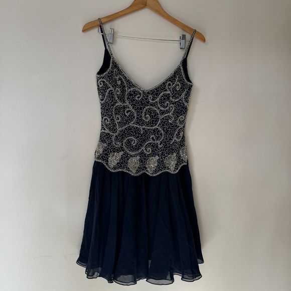 Vintage Oleg Cassini Beaded Silk Flouncy Party Dress - Picture 1 of 11
